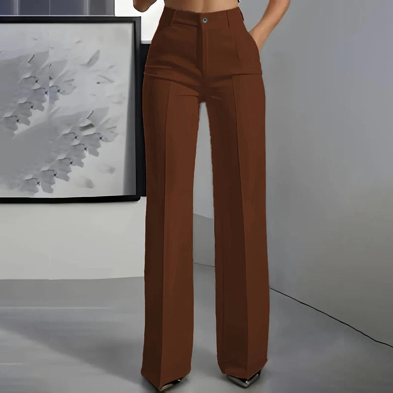 Women's Dress Pants High-Waist Straight Leg Wrinkle-Resistant Polyester