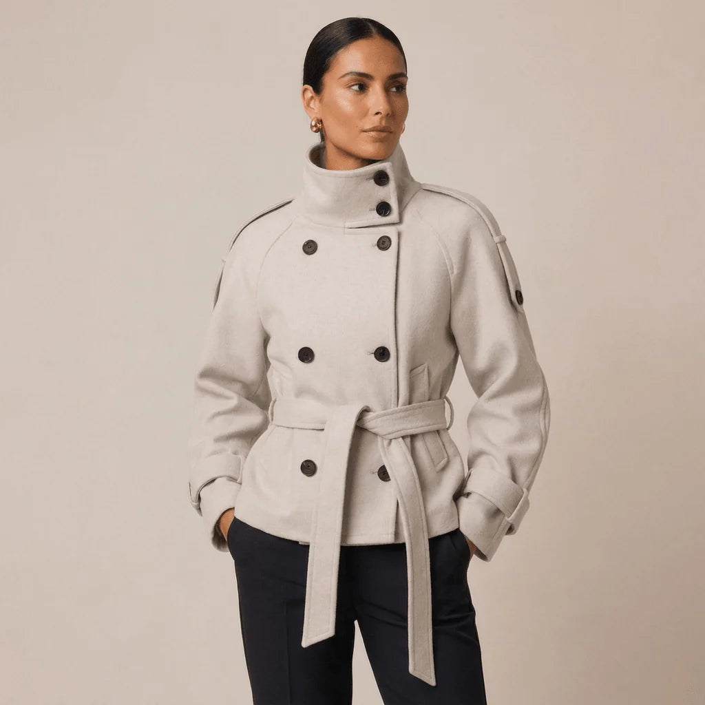 Women's Pea Coat Cotton Blend Adjustable Belt