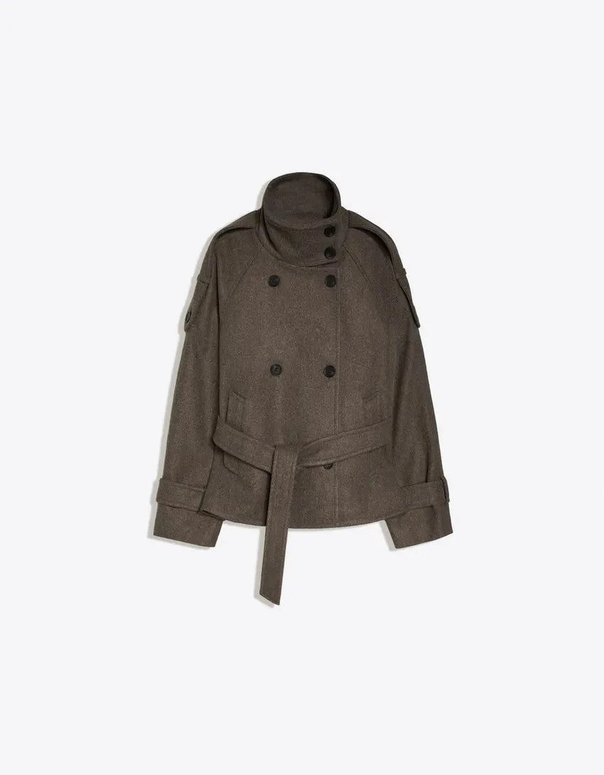 Women's Pea Coat Cotton Blend Adjustable Belt