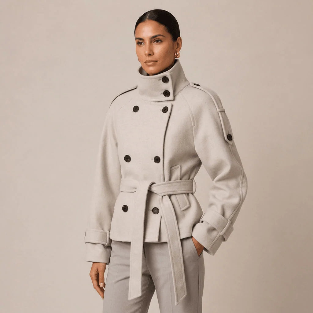 Women's Pea Coat Cotton Blend Adjustable Belt