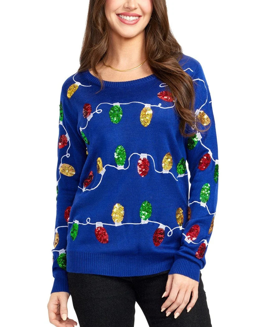 Women's Sweater Acrylic Knit Festive Lights & Trees