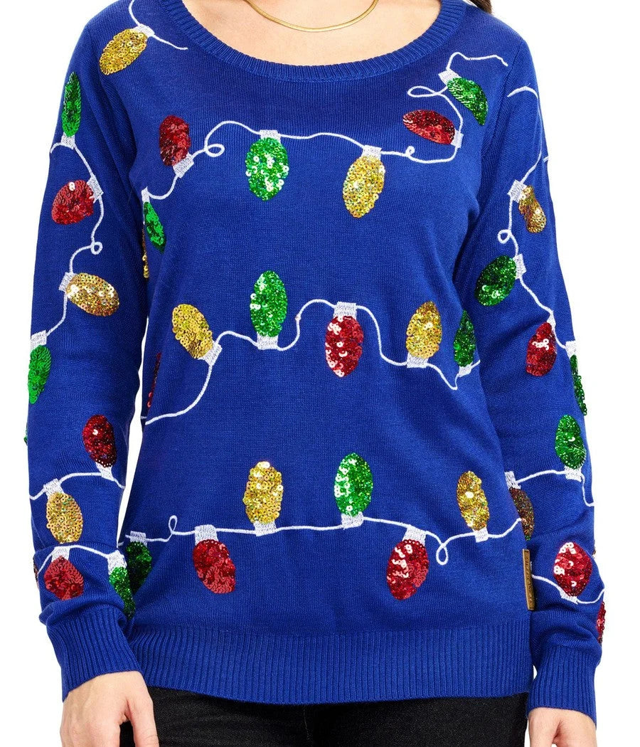 Women's Sweater Acrylic Knit Festive Lights & Trees