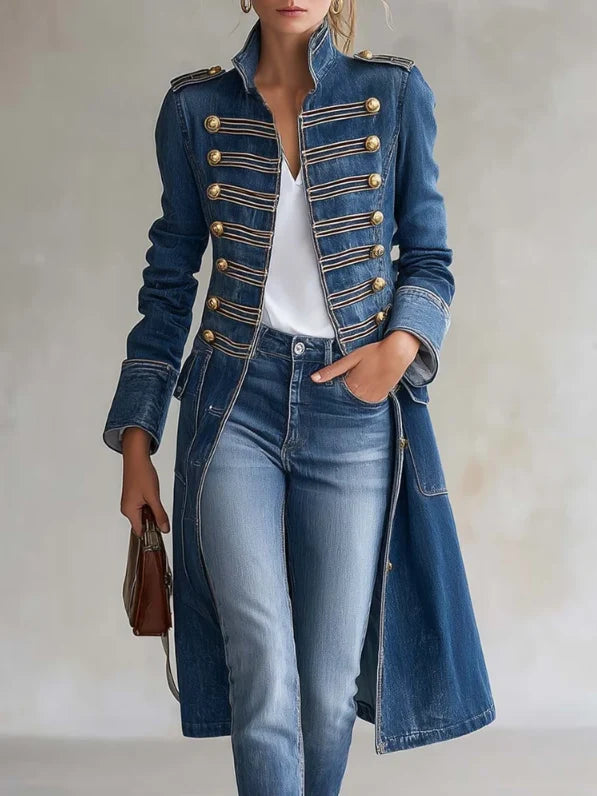 Women's Trench Coat Double-Breasted Waist-Defined Military Style