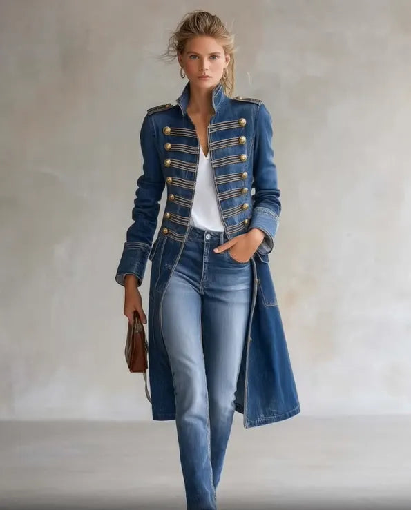 Women's Trench Coat Double-Breasted Waist-Defined Military Style