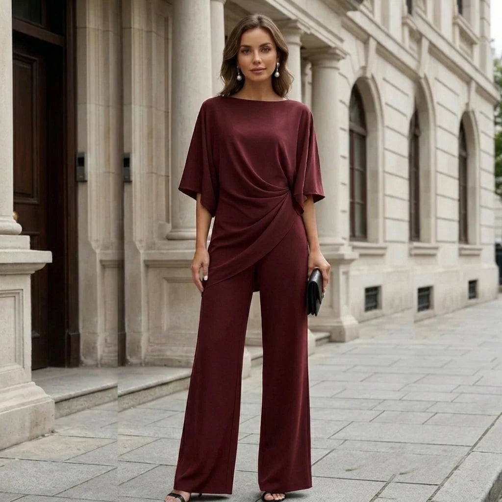 Women's Two-Piece Set Cape Sleeves High-Waisted Wide-Leg Pants