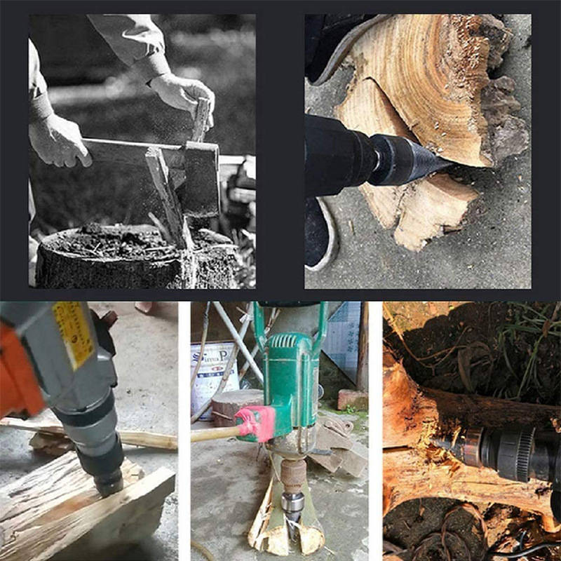 Wood Splitting Drill Bit Carbon Steel U-Shaped Threads Universal Shank