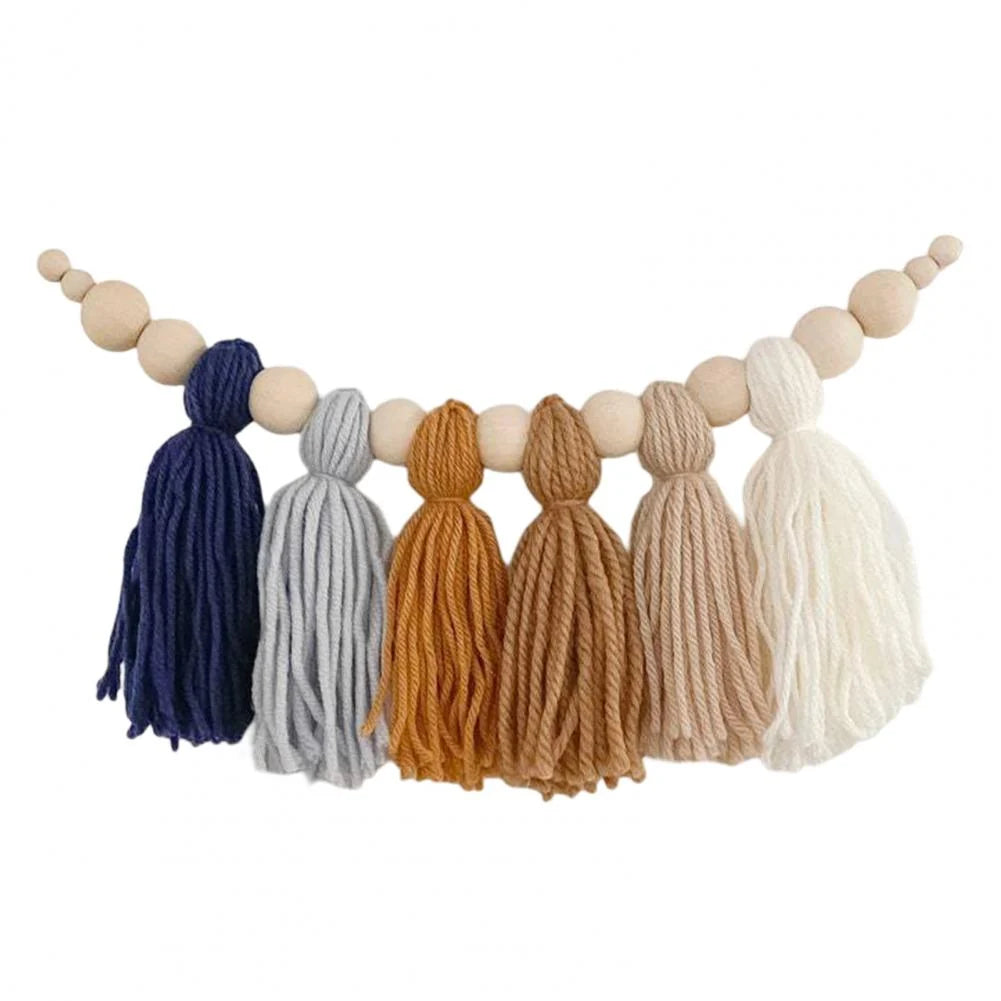 Wooden Bead Garland Natural Wood Adjustable Length Eight Colors