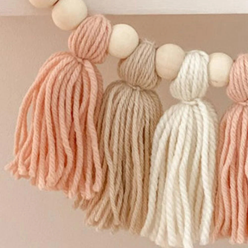 Wooden Bead Garland Natural Wood Adjustable Length Eight Colors
