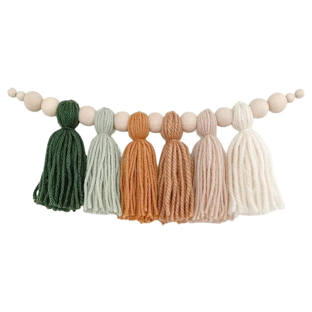 Wooden Bead Garland Natural Wood Adjustable Length Eight Colors