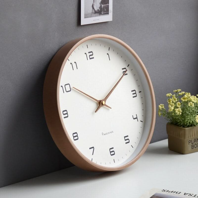 Wooden Wall Clock Silent Sweep Solid Wood Scandinavian Design