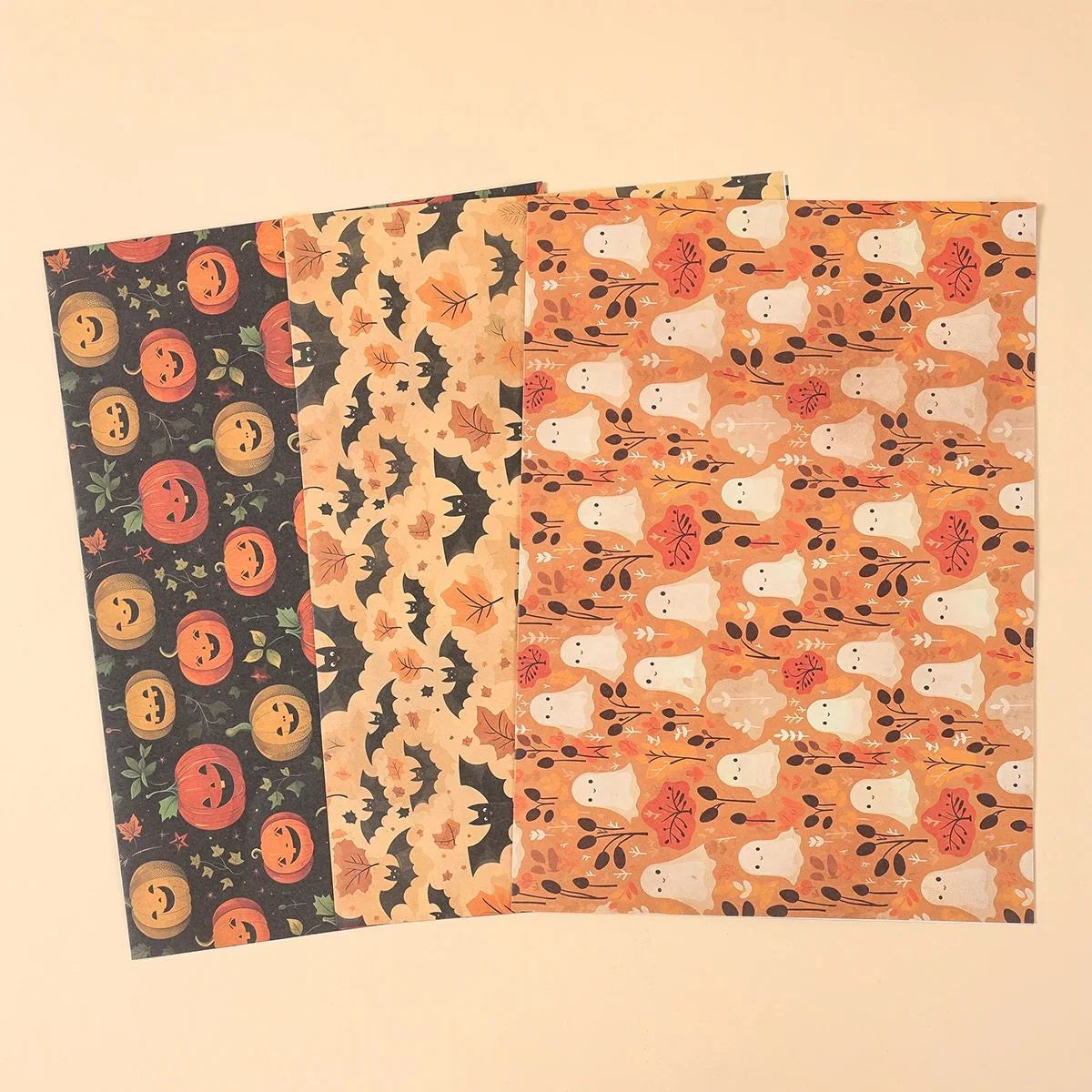Wrapping Paper Ghosts Pumpkins & Bats Set of 4