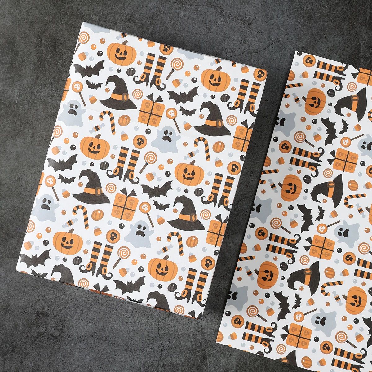 Wrapping Paper Ghosts Pumpkins & Bats Set of 4