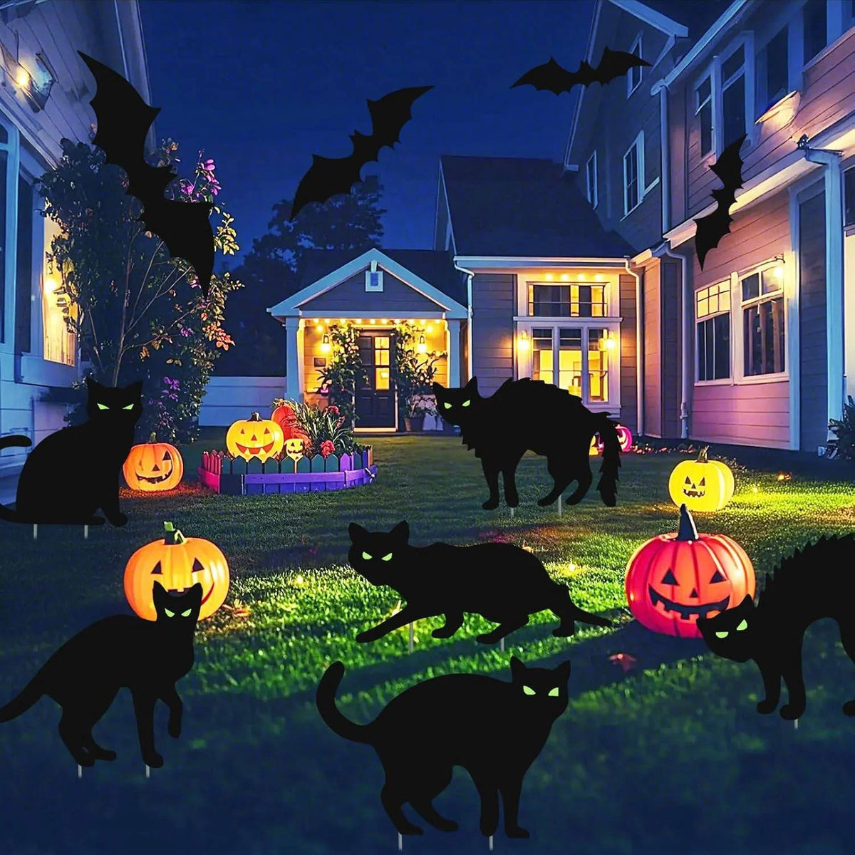 Yard Signs Black Cat Glow-in-the-Dark Eyes Set of 6