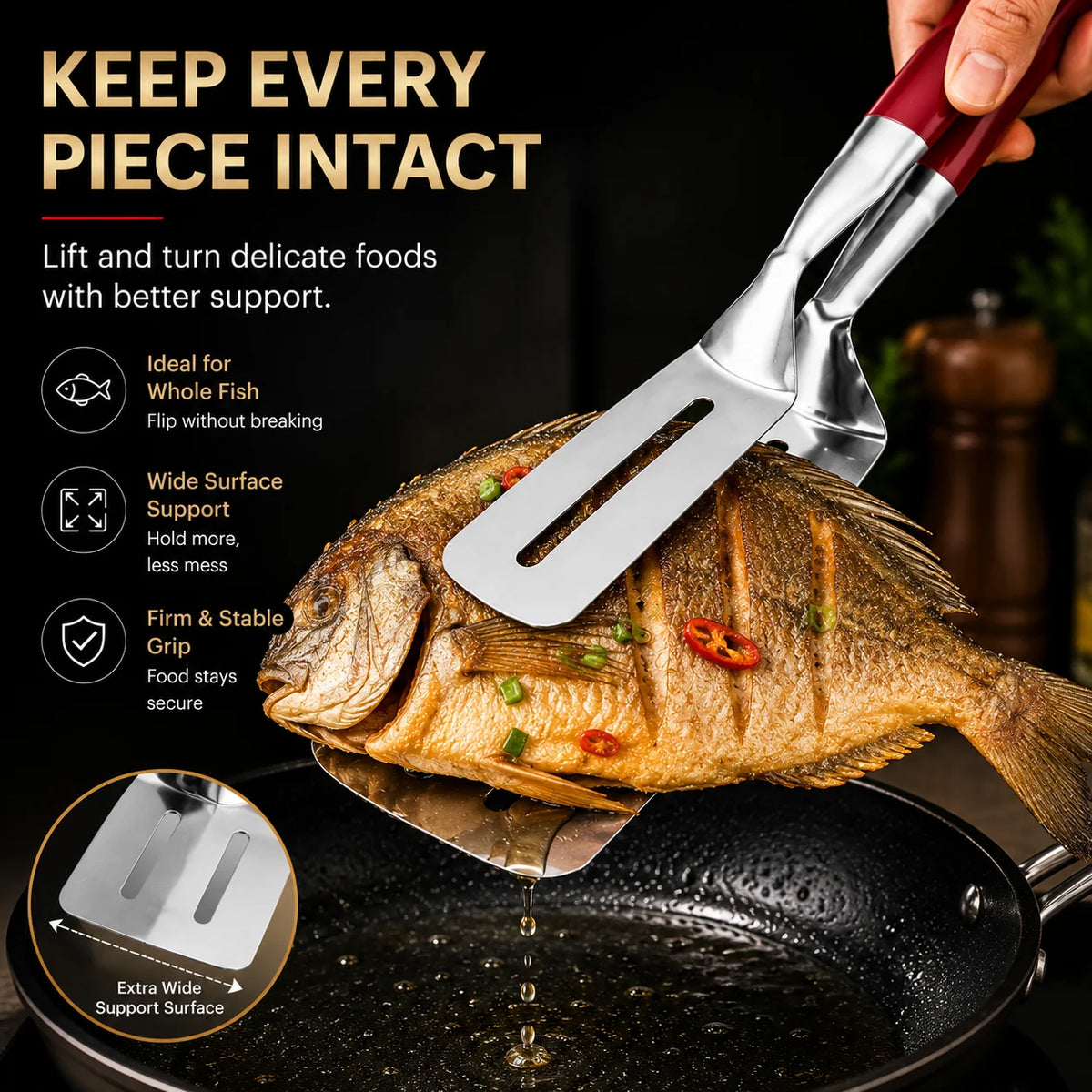 2-In-1 Spatula Tongs Heat-Resistant Non-Slip Grip