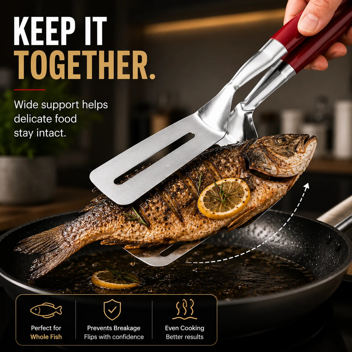 2-In-1 Spatula Tongs Heat-Resistant Non-Slip Grip
