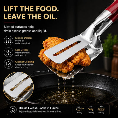 2-In-1 Spatula Tongs Heat-Resistant Non-Slip Grip