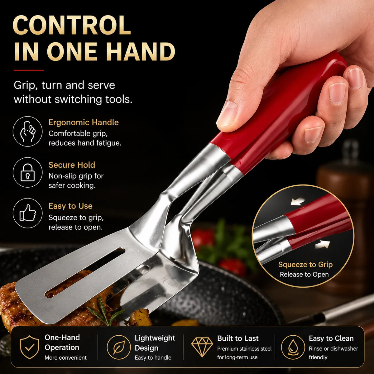 2-In-1 Spatula Tongs Heat-Resistant Non-Slip Grip