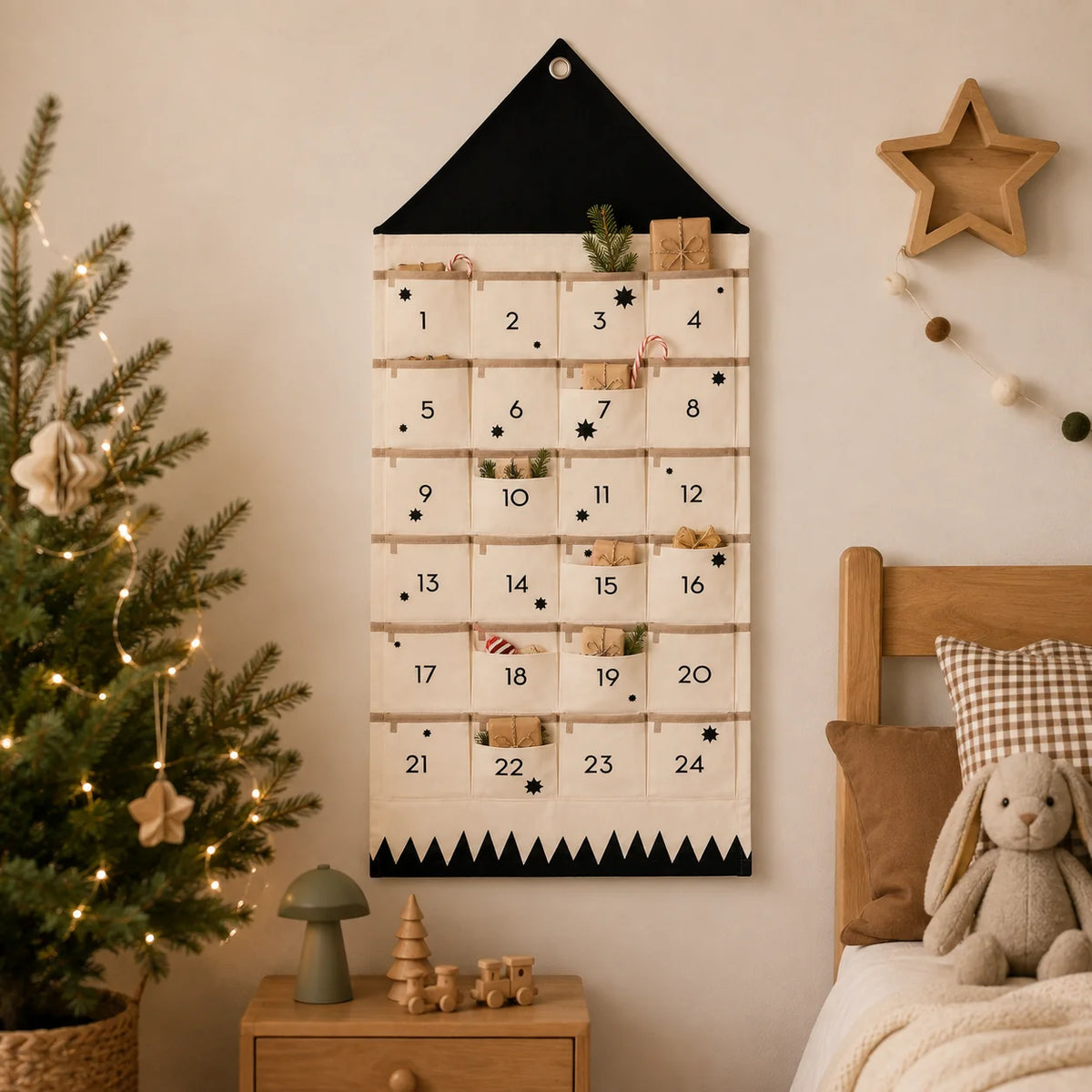 Advent Calendar 24 Fabric Pockets Reusable & Foldable