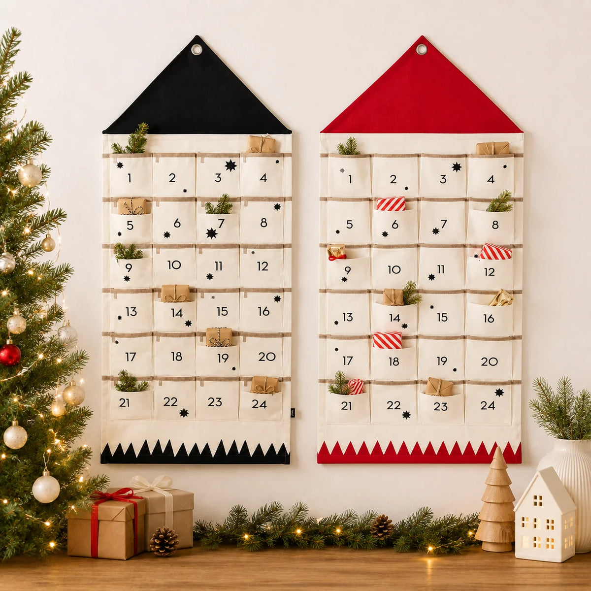 Advent Calendar 24 Fabric Pockets Reusable Hanging Design