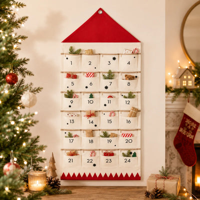 Advent Calendar 24 Fabric Pockets Reusable Hanging Design