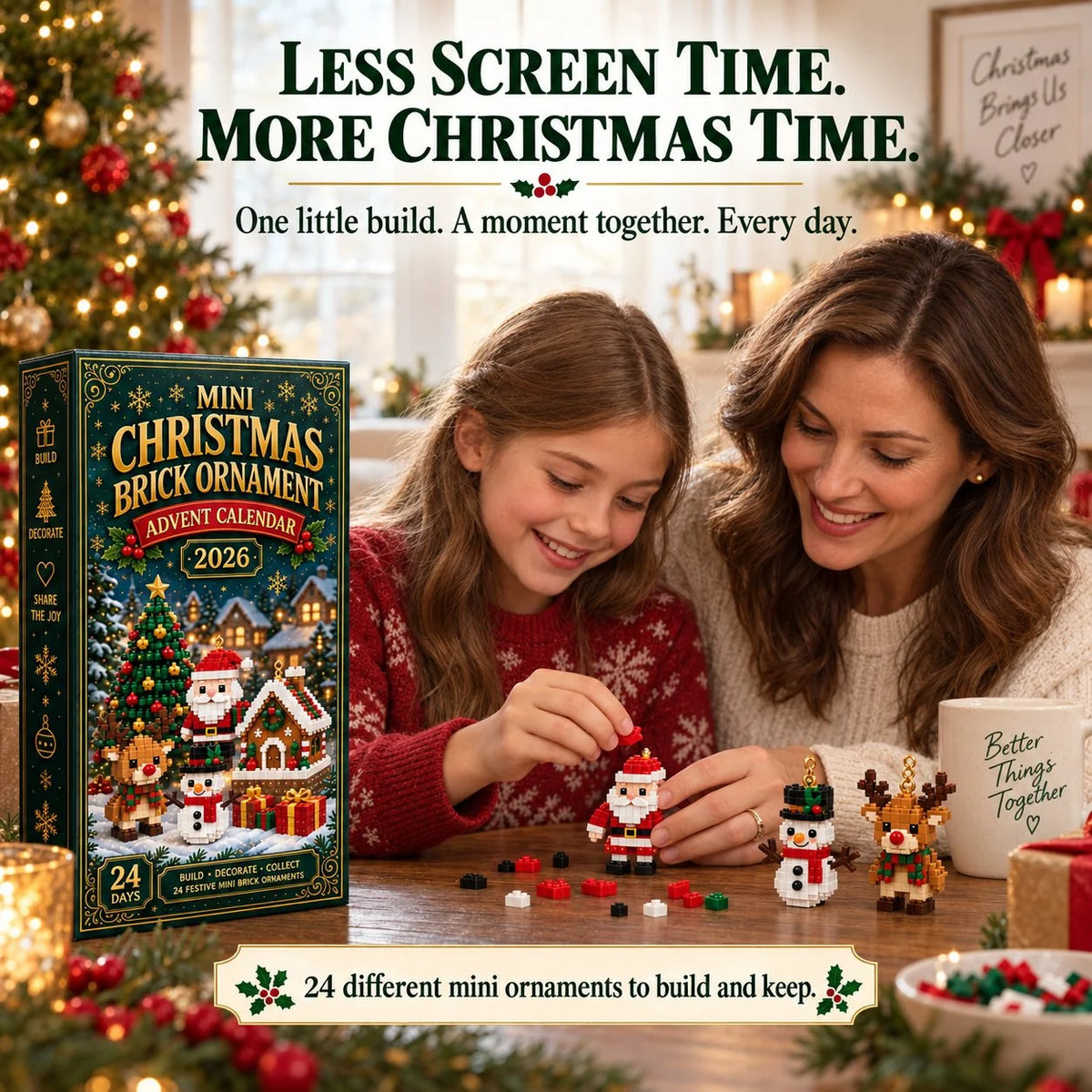 Advent Calendar 24 Mini Christmas Building Sets With Hanging Ornaments