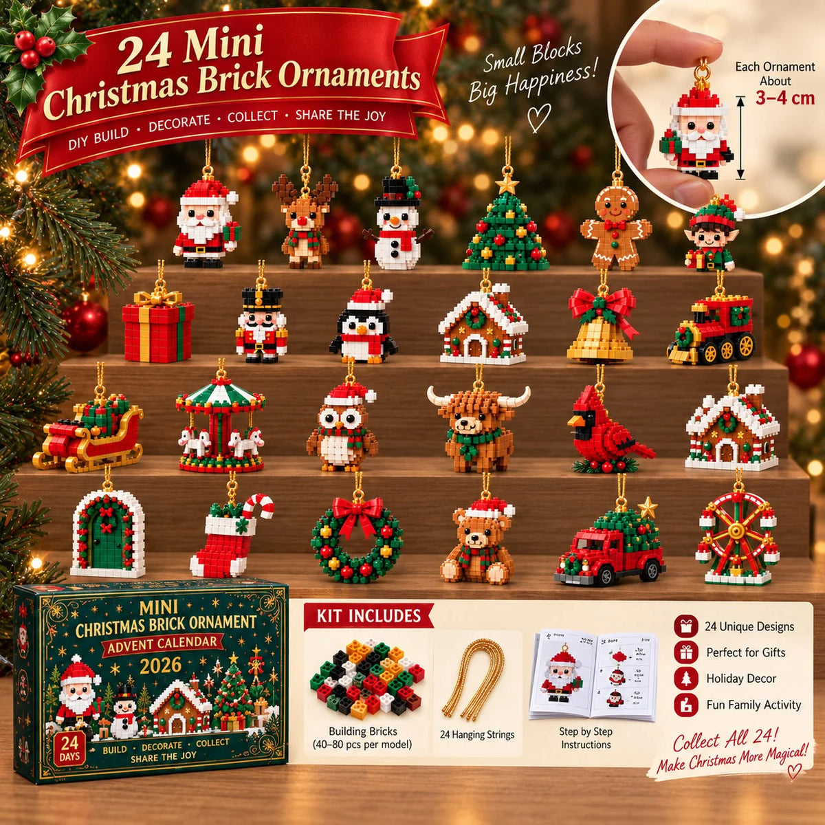 Advent Calendar 24 Mini Christmas Building Sets With Hanging Ornaments