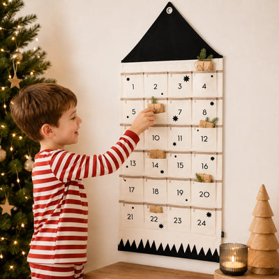 Advent Calendar Fabric Wall Hanging 24 Numbered Pockets Foldable For Storage