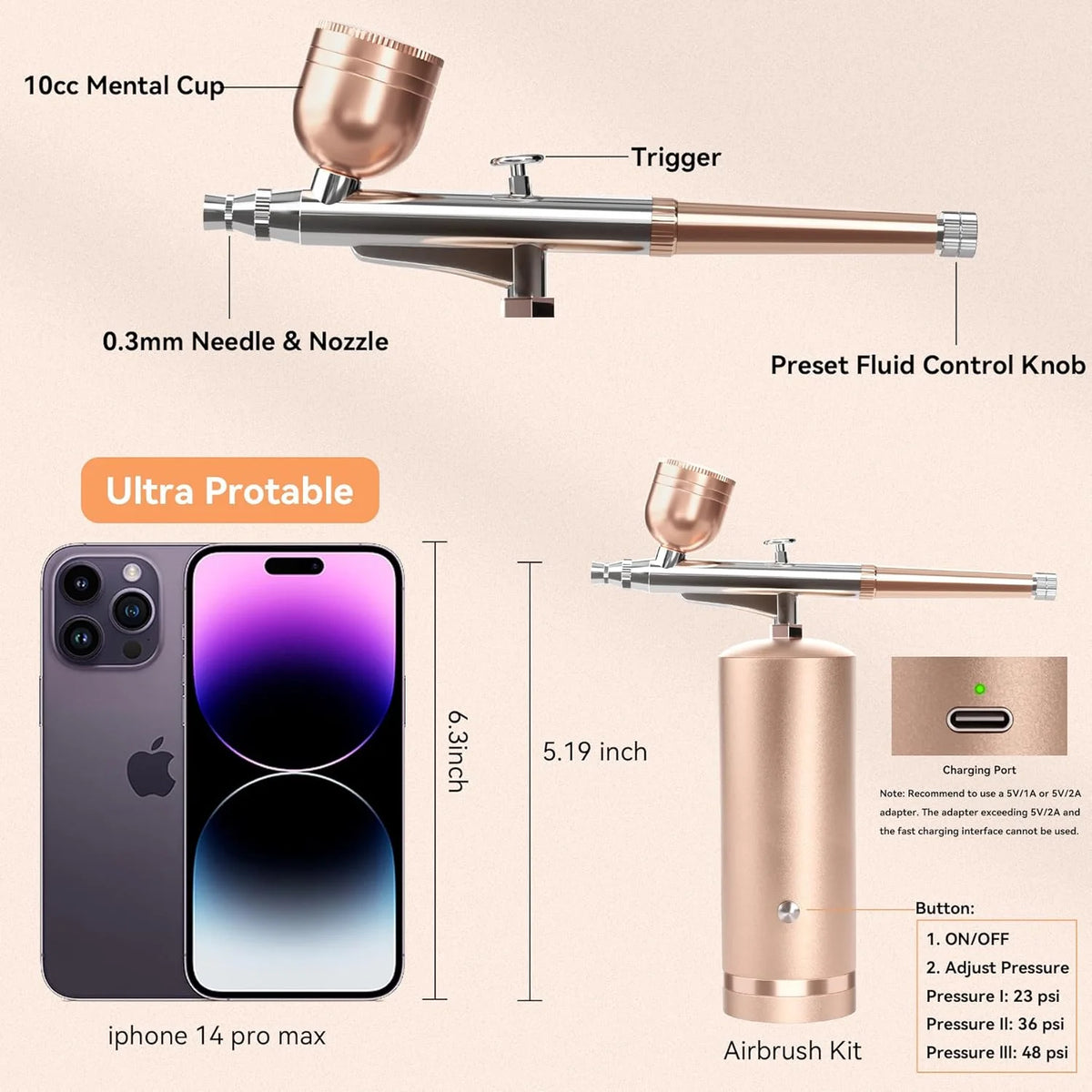 Airbrush Kit Cordless Rechargeable Precision Nozzle