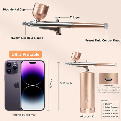 Airbrush Kit Cordless Rechargeable Precision Nozzle