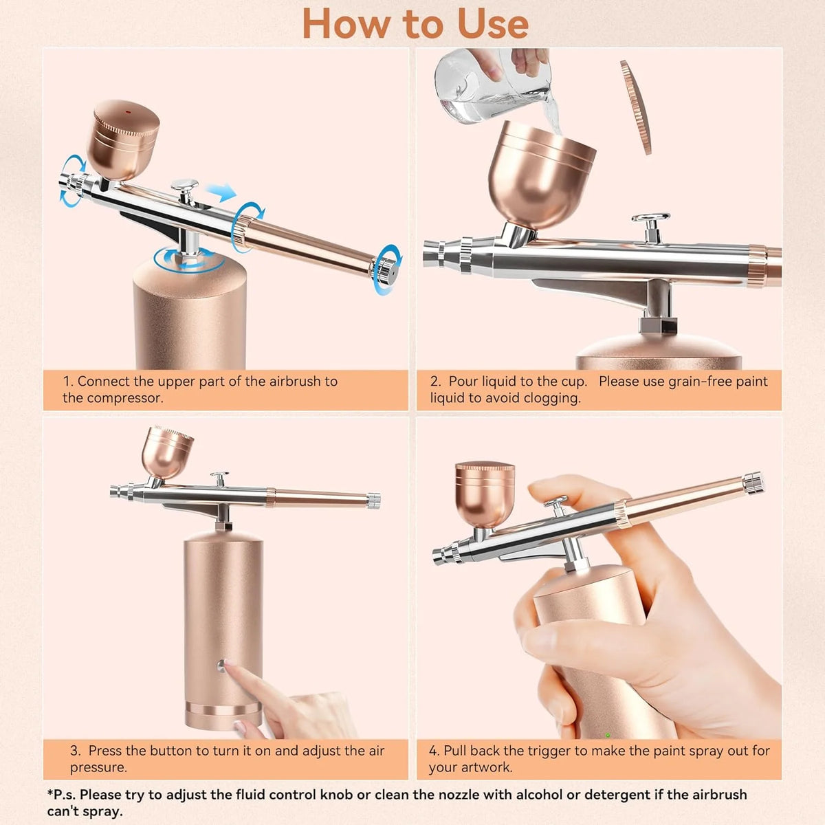 Airbrush Kit Cordless Rechargeable Precision Nozzle