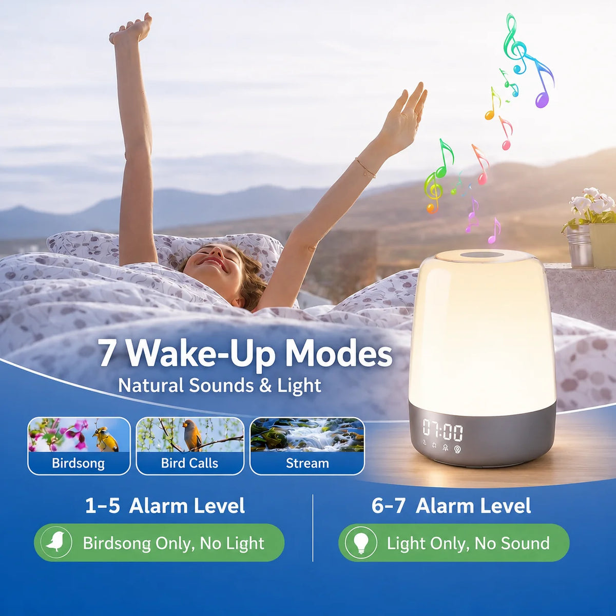 Alarm Clock Sunrise Simulation & Dimmable Night Light