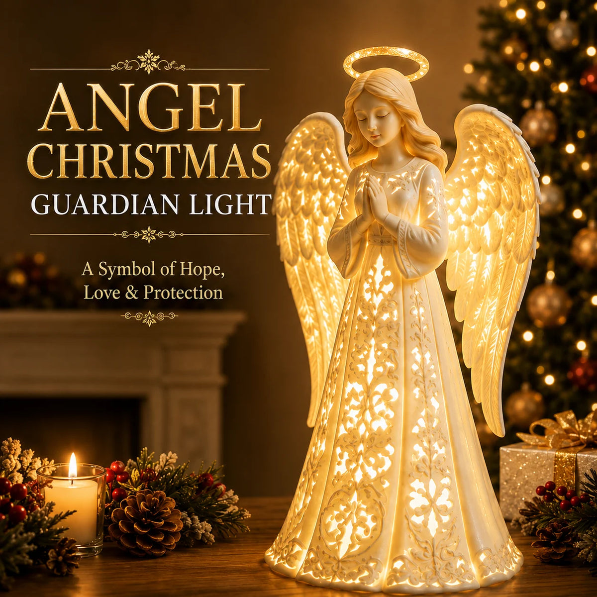 Angel Figurine Warm White LED Battery-Powered 11.8-Inch Tall