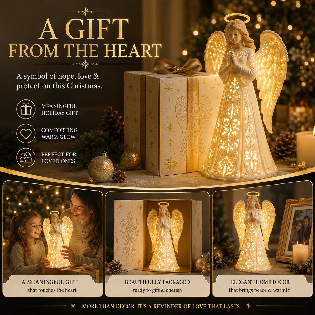 Angel Figurine Warm White LED Battery-Powered 11.8-Inch Tall