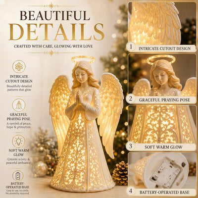 Angel Figurine Warm White LED Battery-Powered 11.8-Inch Tall
