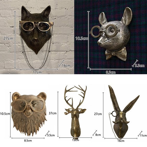 Animal Head Wall Decor Hand-Painted UV-Resistant Resin