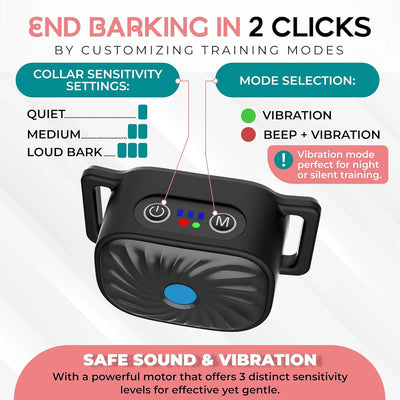 Anti-Bark Collar Sound & Vibration Intelligent Detection Weatherproof