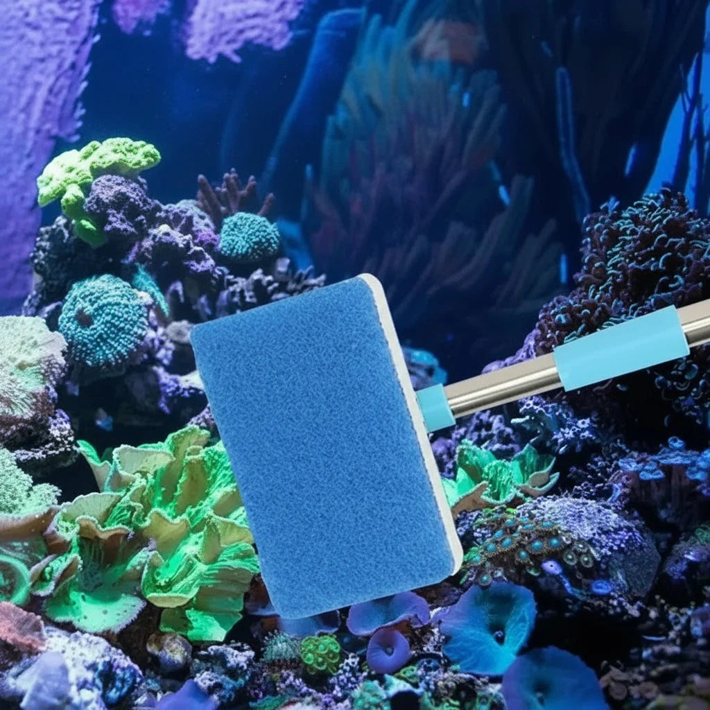Aquarium Cleaner Telescoping 22-37 Inch Rotating Head Dual Pad