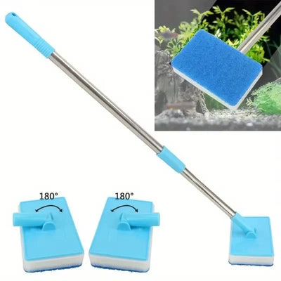 Aquarium Cleaner Telescoping 22-37 Inch Rotating Head Dual Pad