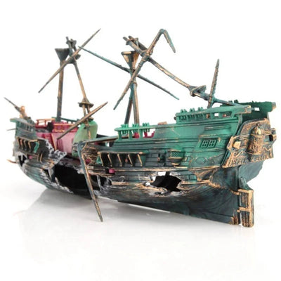 Aquarium Decoration Sunken Boat Built-In Air Tubing