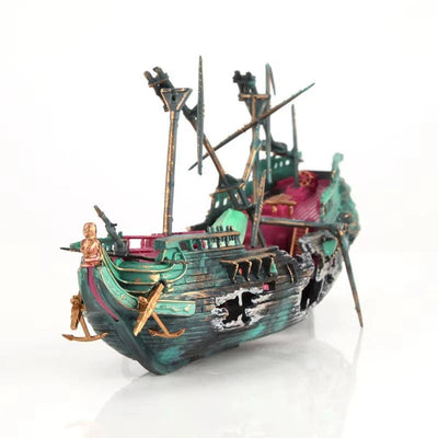 Aquarium Decoration Sunken Boat Built-In Air Tubing