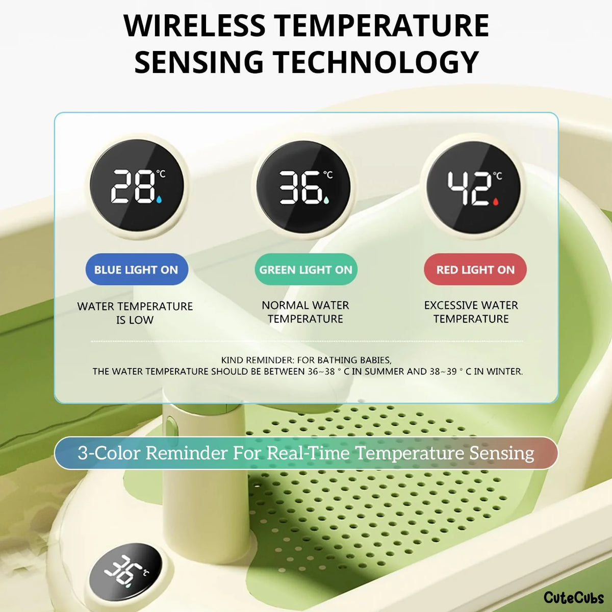 Baby Bath Seat Suction Cup Breathable Mesh & Thermometer