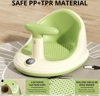 Baby Bath Seat Suction Cup Breathable Mesh & Thermometer