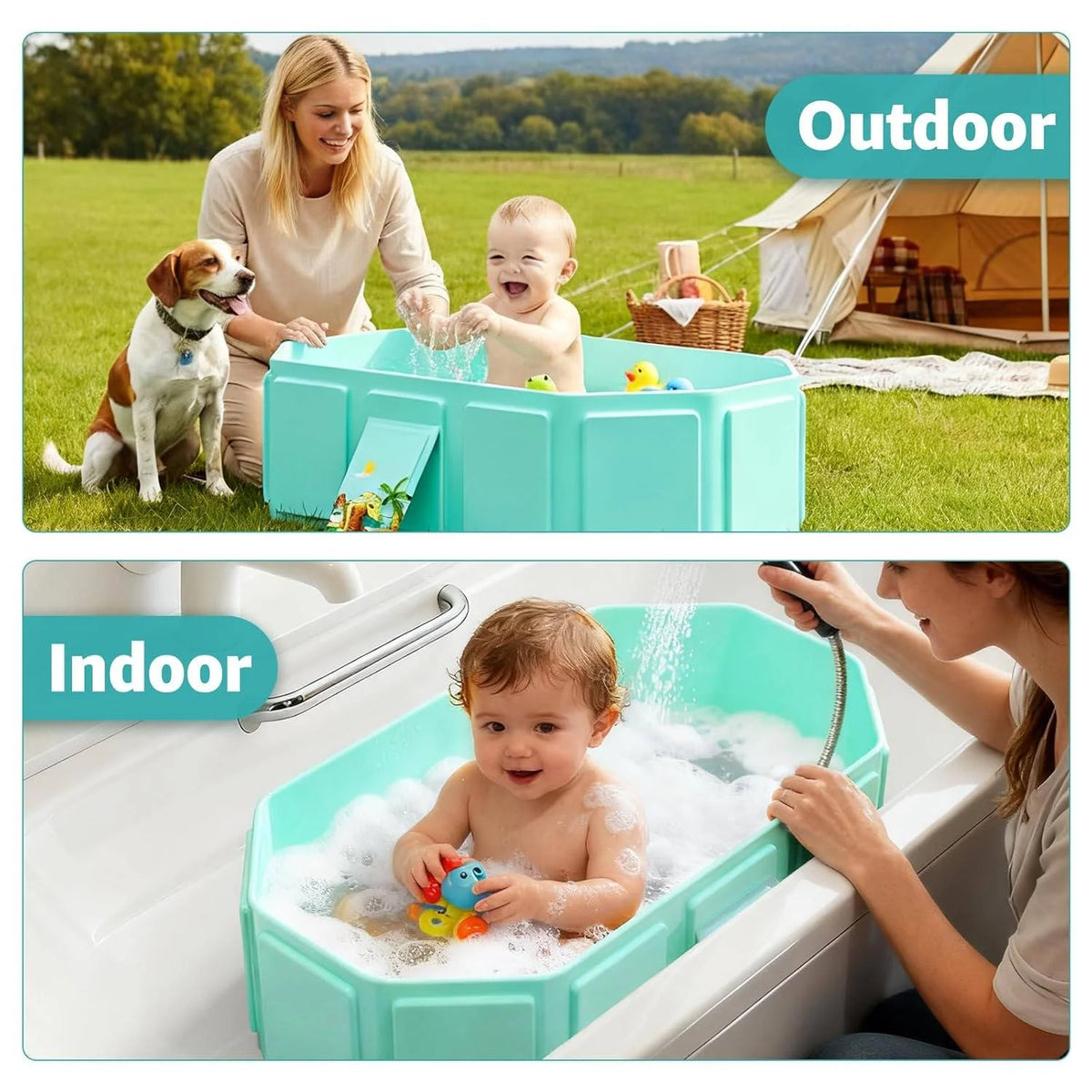 Baby Bathtub Collapsible Anti-Slip Built-In Drain