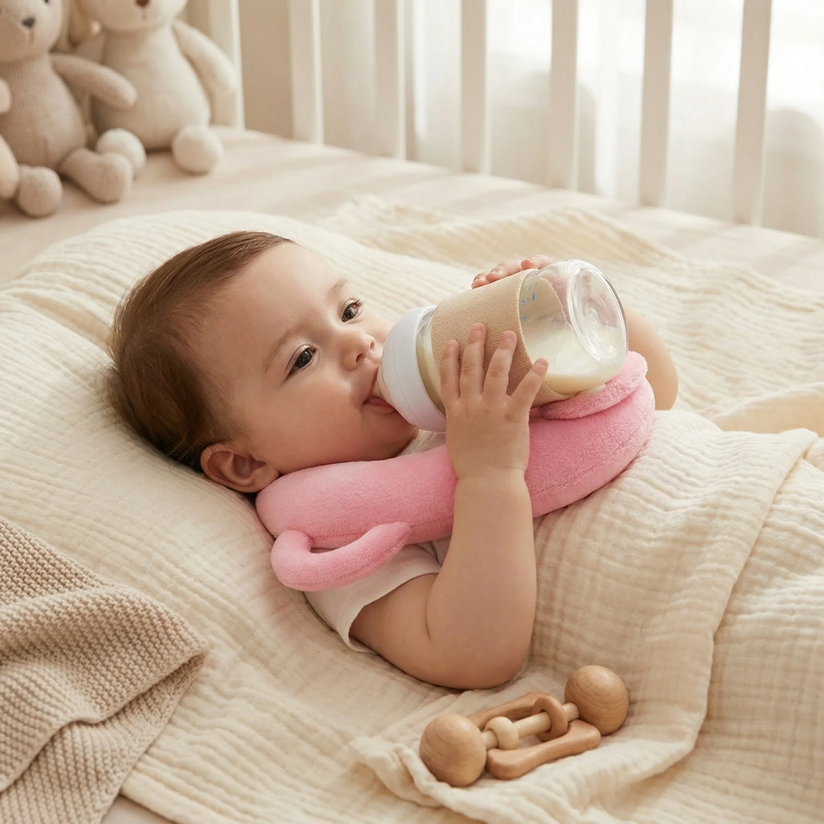 Baby Feeding Pillow Breathable Mesh Hands-Free Bottle Holder