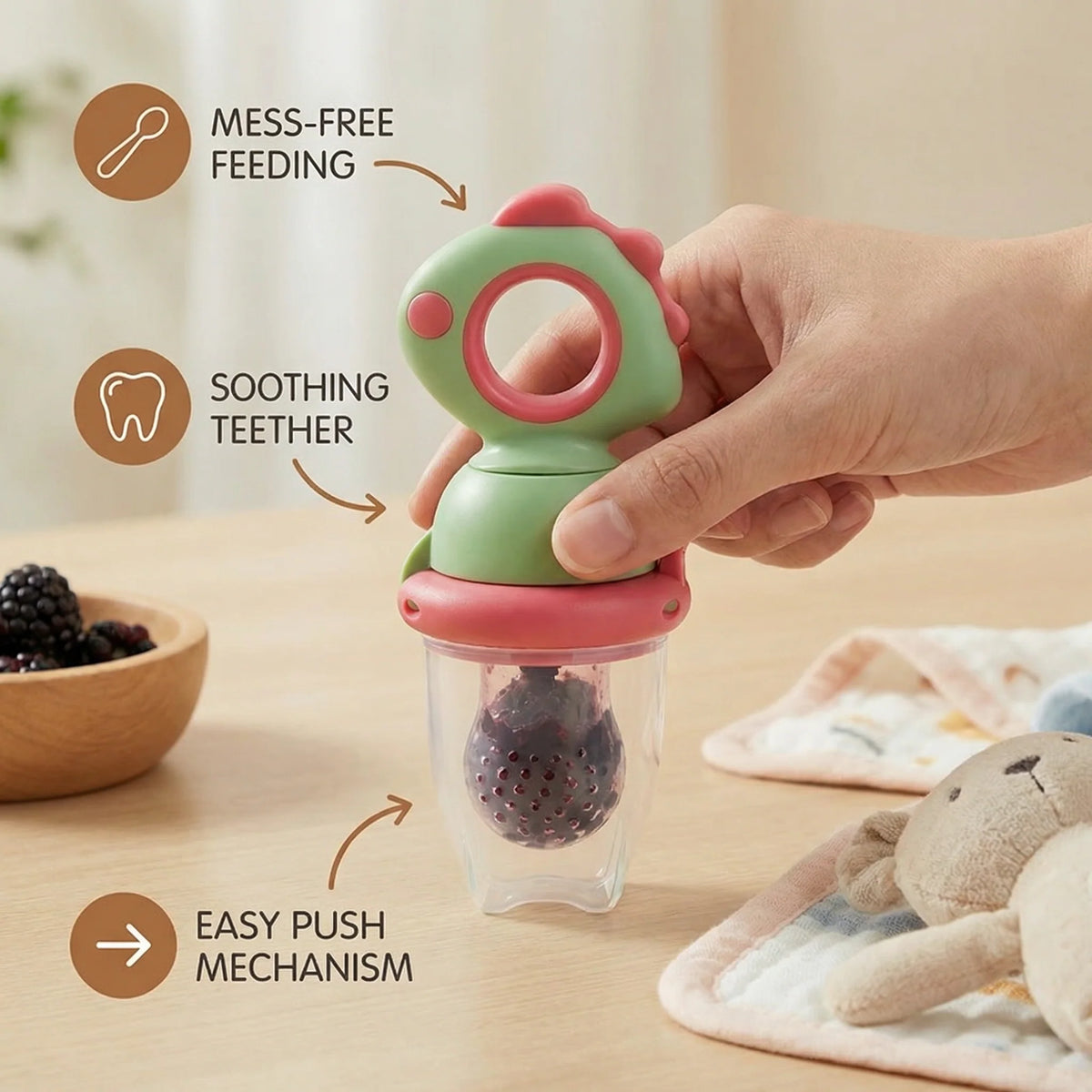 Baby Fruit Feeder Press Plunger Food-Grade Silicone