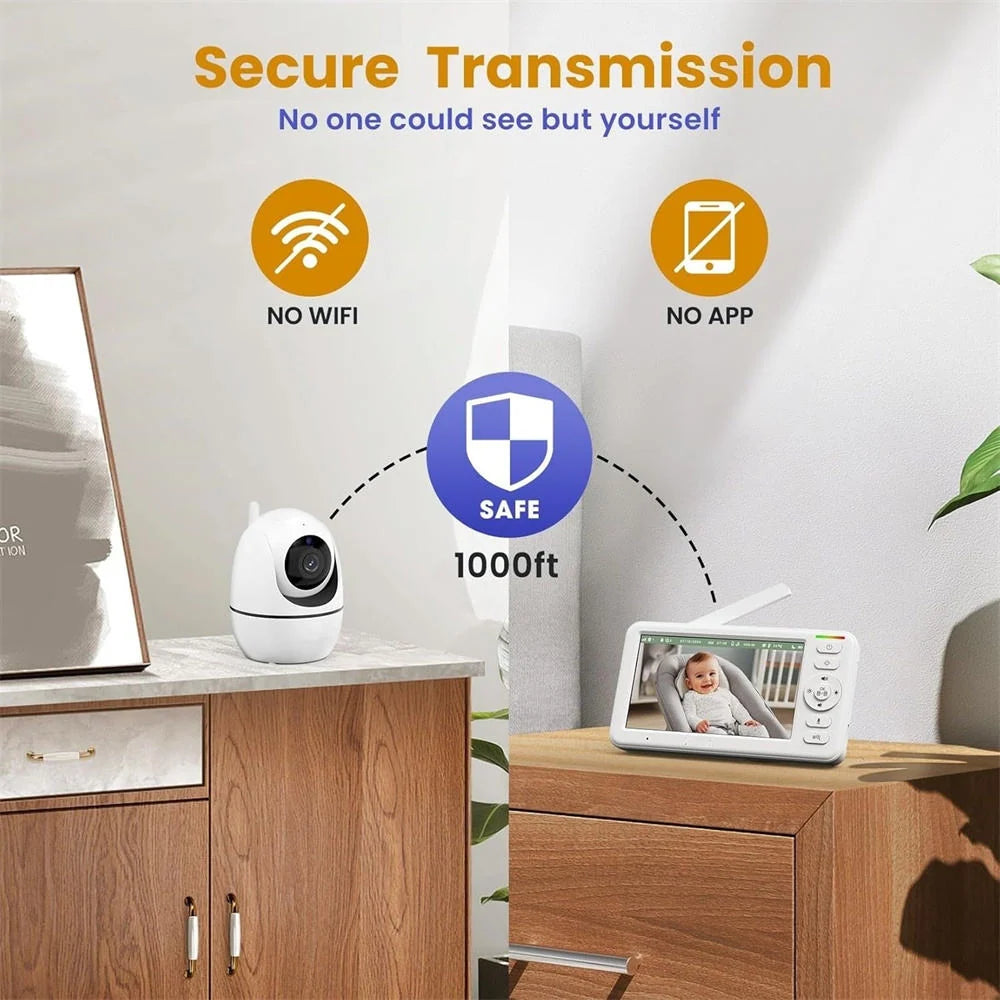 Baby Monitor 5-Inch HD Night Vision 1000 Feet Range