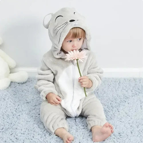 Baby Overall Cozy Fleece Animal Hood Full-Length Zipper