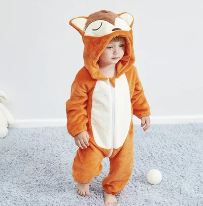 Baby Overall Cozy Fleece Animal Hood Full-Length Zipper