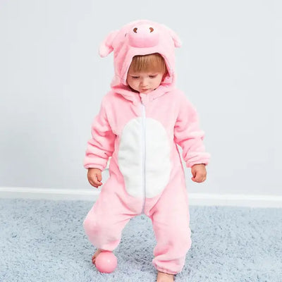 Baby Overall Cozy Fleece Animal Hood Full-Length Zipper