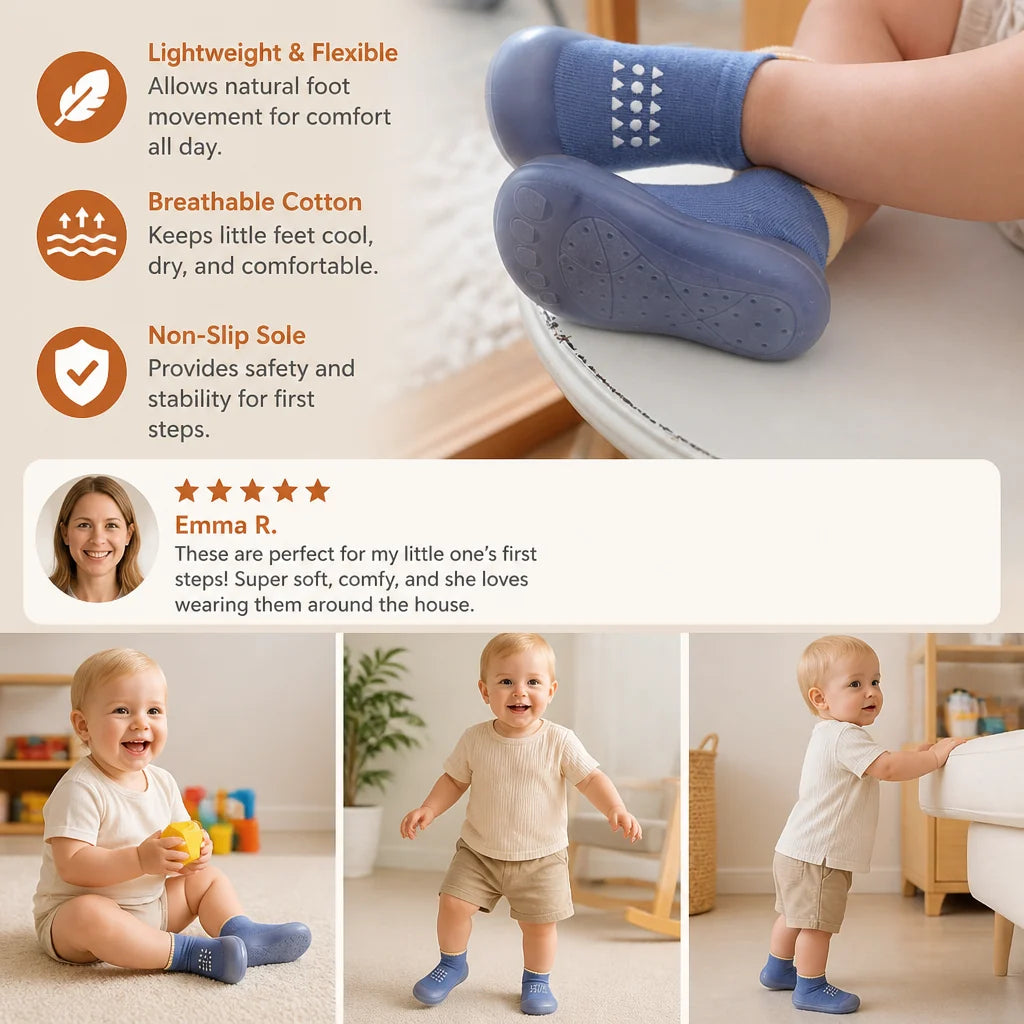 Baby Sock Shoes Breathable With Textured Grip Sole